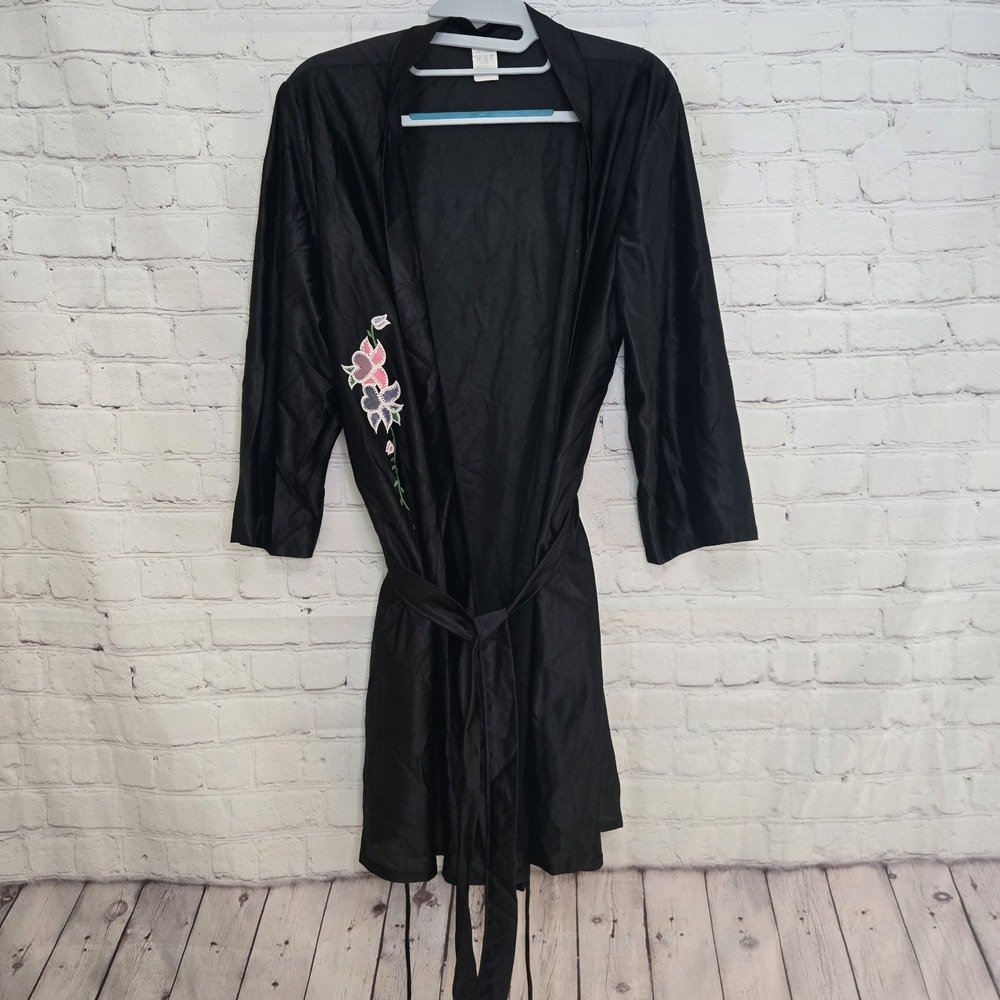 American Vintage 70s 80s Polyester Floral Satin Kimono Robe Lightweight Xl